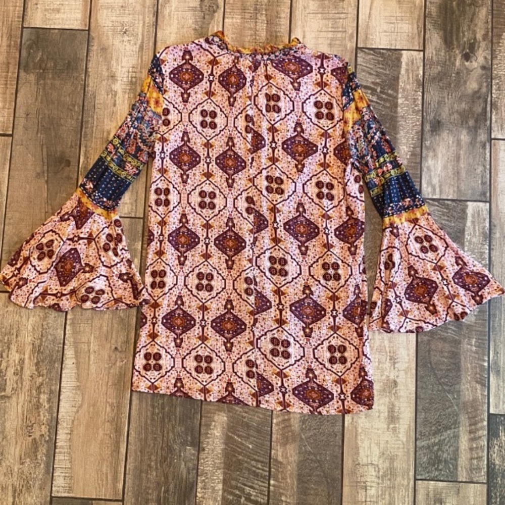 Altar’d State Bohemian Colorful Ruffled Bell Sleeve Dress - Picture 3 of 11
